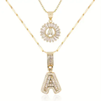 Paved Letter Initial Necklace Set | White Gold