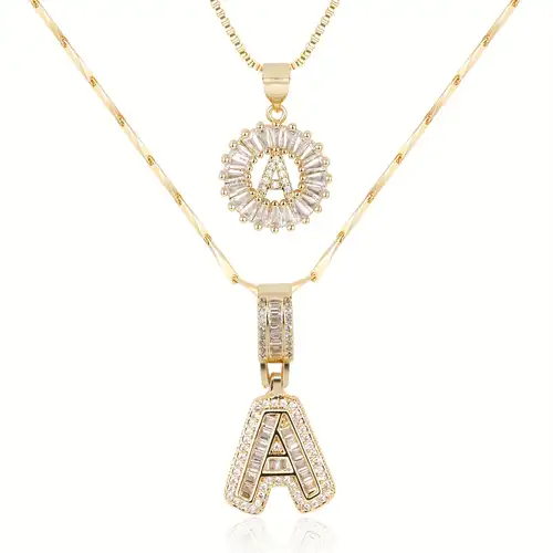 Paved Letter Initial Necklace Set | White Gold