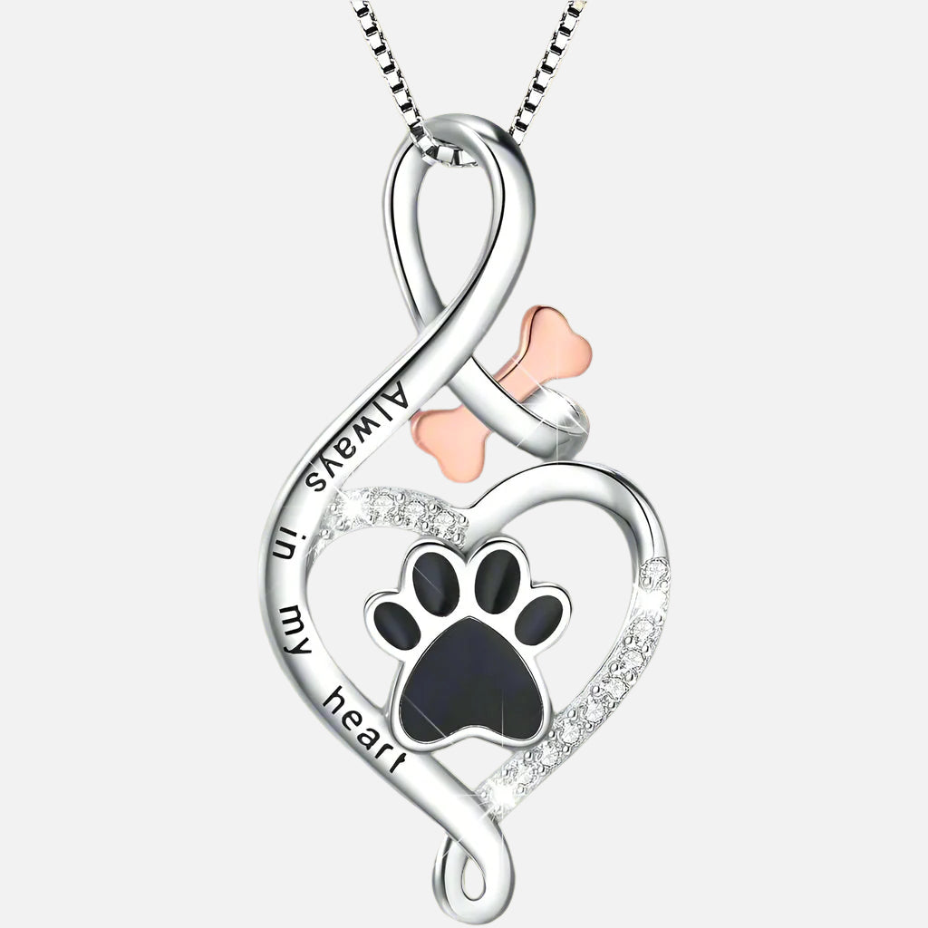 Lucky Paw Necklace with Heart, Bone, and Infinity