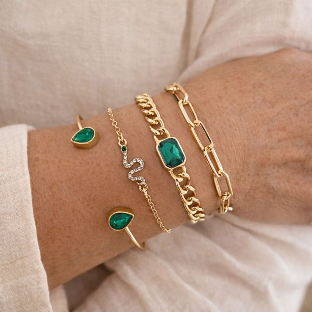 Vridia | Green Crystal Bracelet Set