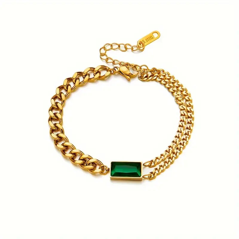 Ninon | Gold Emerald Bar Bracelet