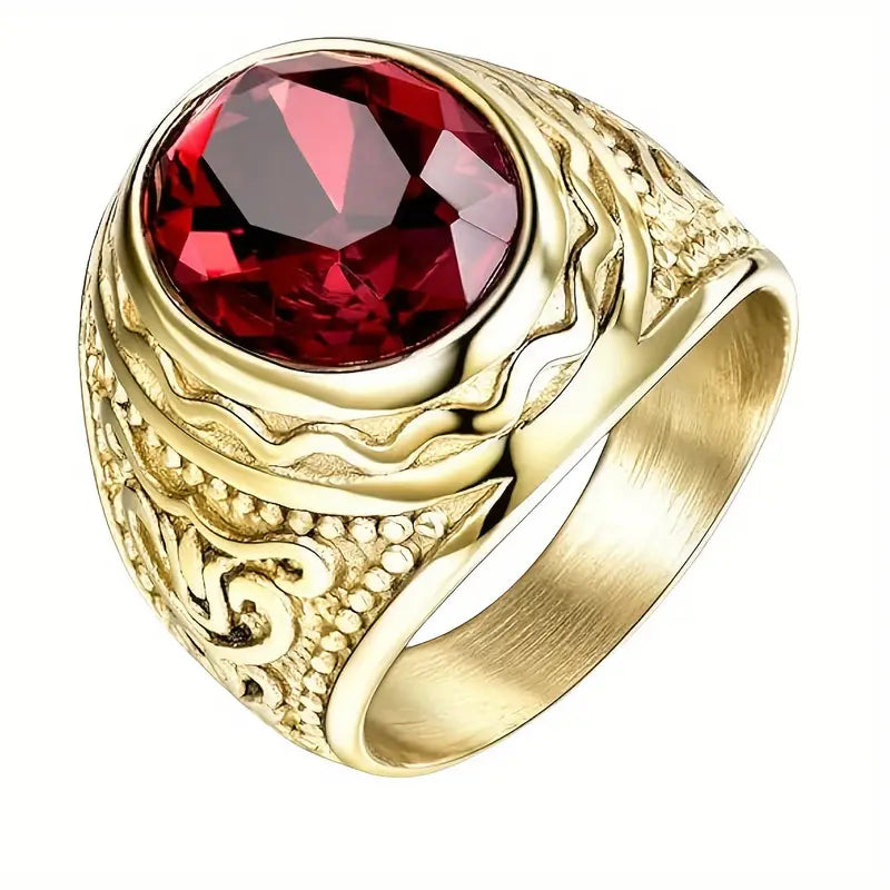 Suki | Gold Ruby Engraved Ring