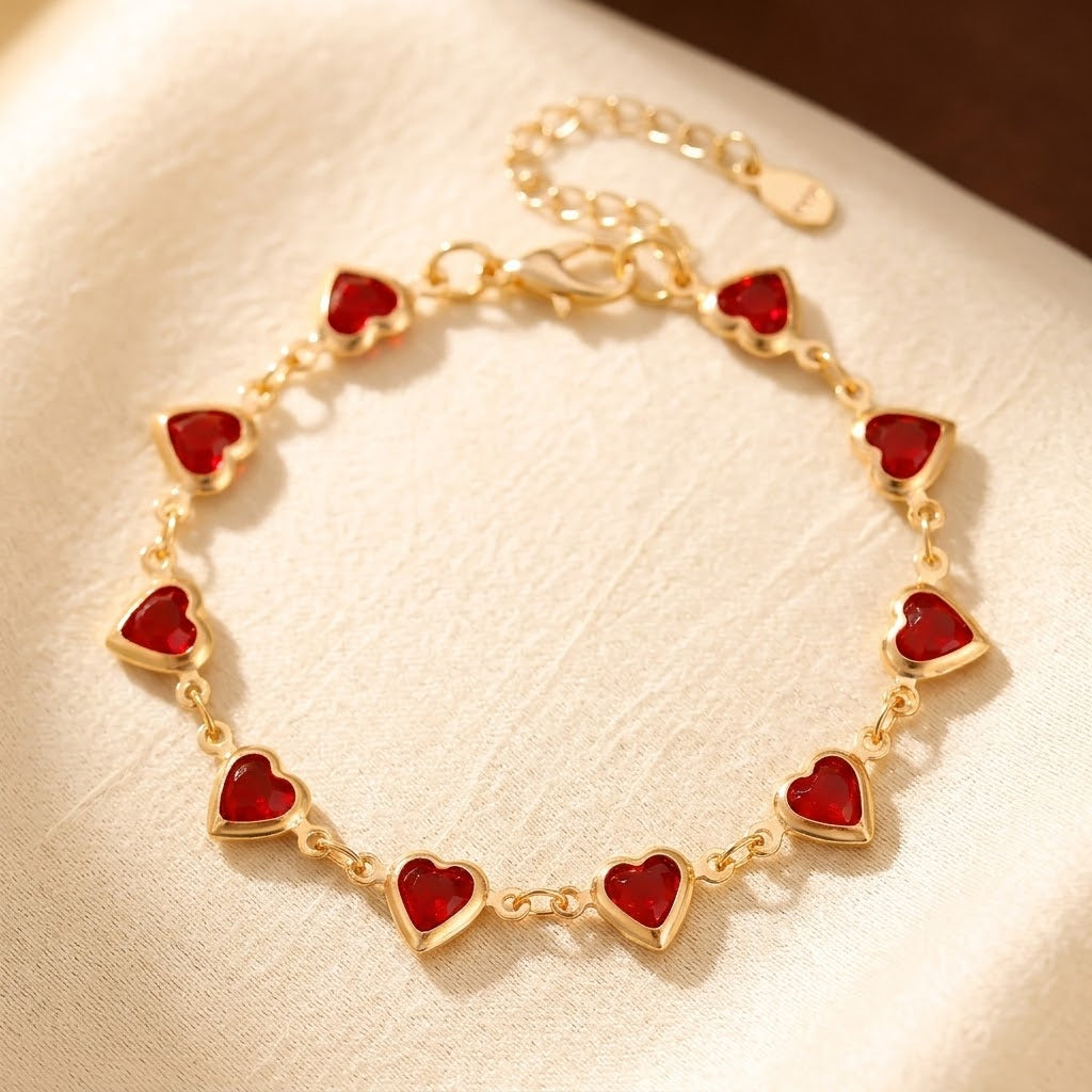 Clémence | Gold Ruby Heart Bracelet