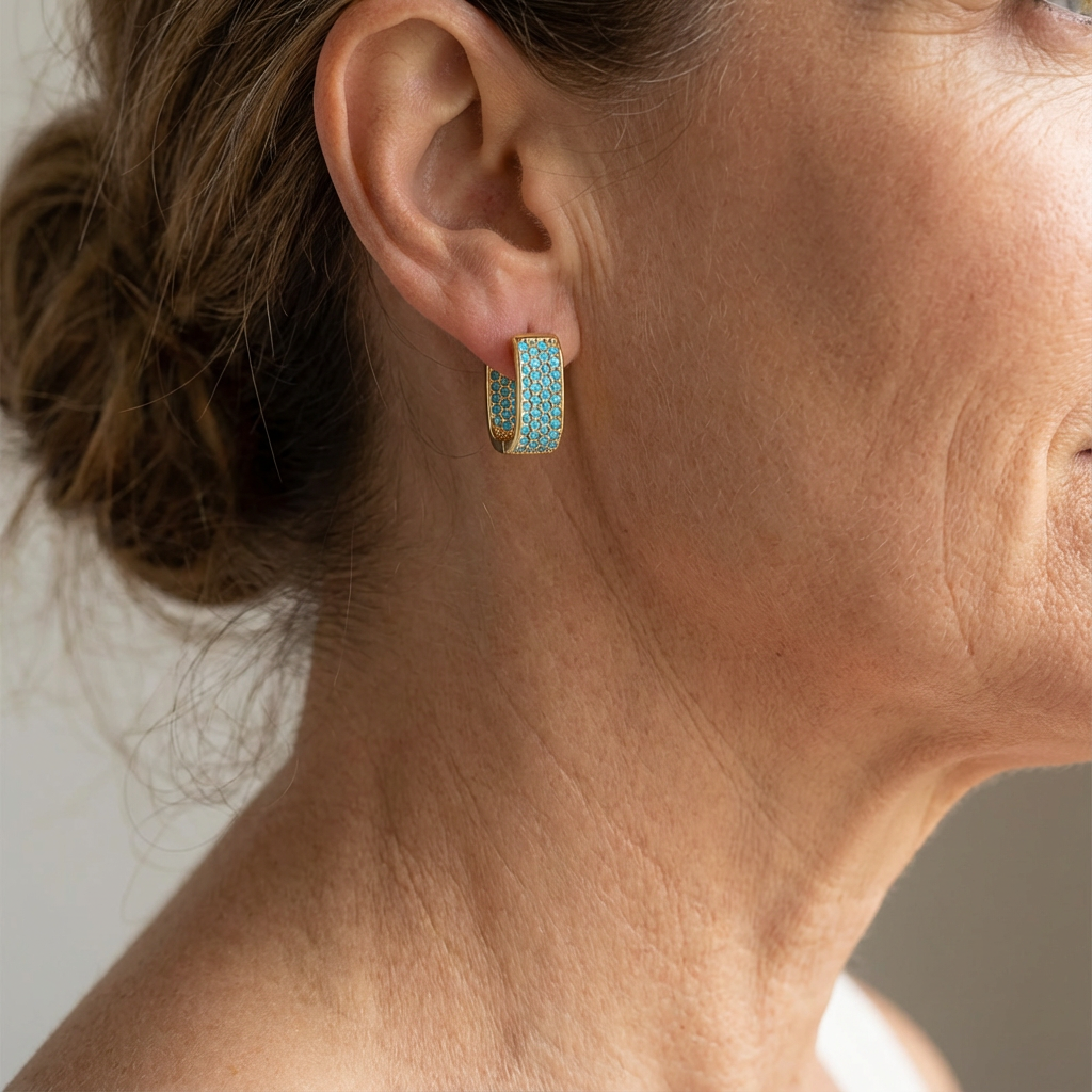 Lena | Turquoise Pave Gold Huggie Earrings
