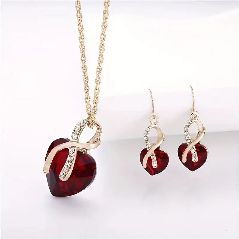 Lottie | Gold Ruby Twisted Heart Set