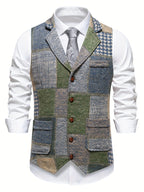 Benedict | Patchwork Vest with Herringbone Pattern