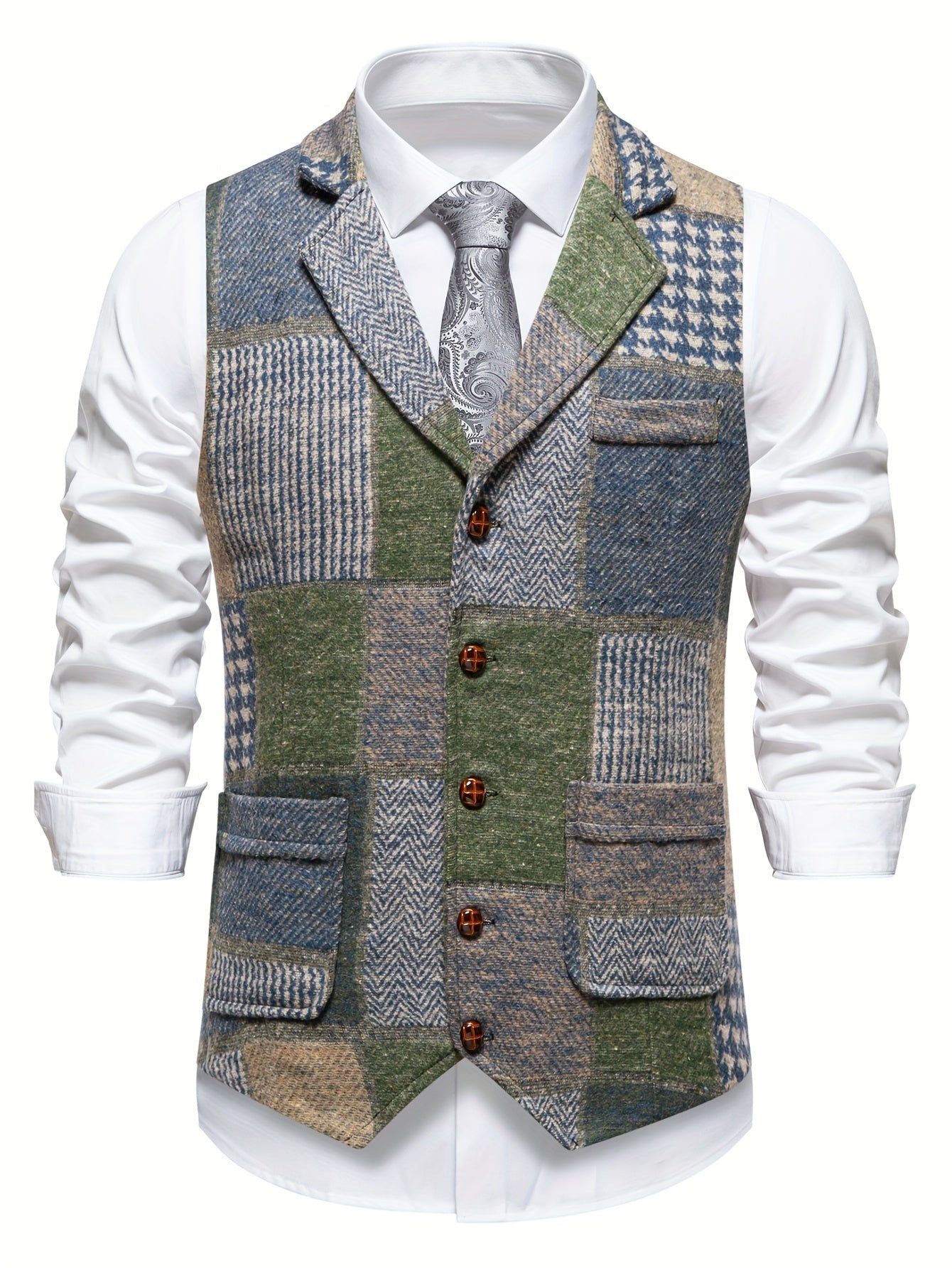 Benedict | Patchwork Vest with Herringbone Pattern