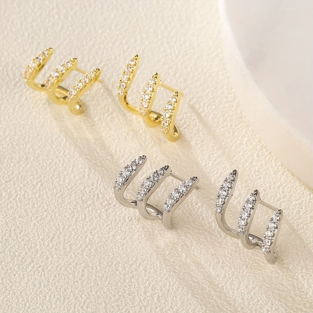 Elegant Rhinestone Three-Prong Earrings