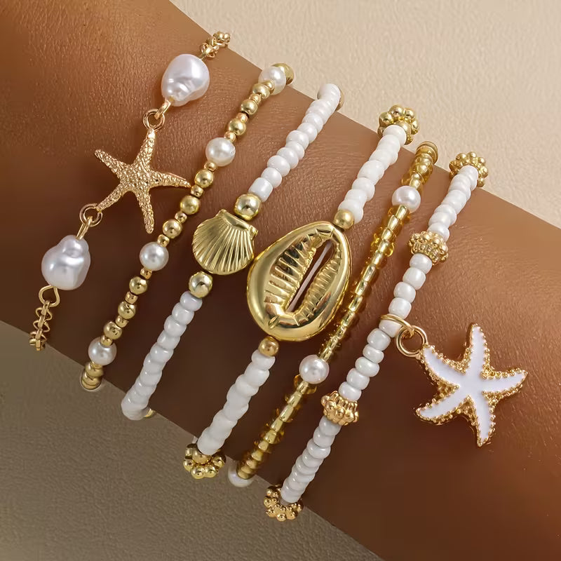 Golden 6-Piece Beach Bracelet Set
