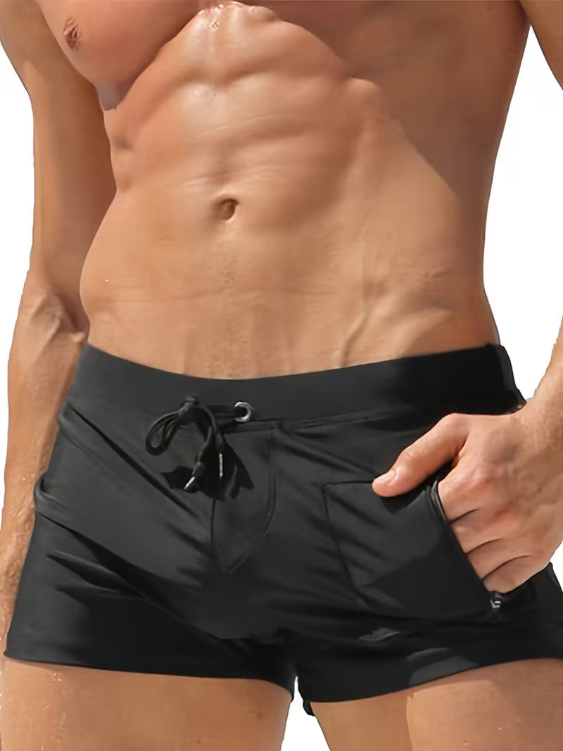 Breccan | Trendy Zipper Boxer Swim Trunks