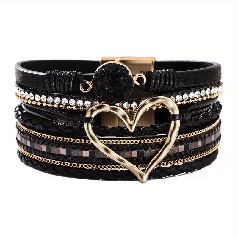 Boho Multi-layered Bracelet with Golden Heart