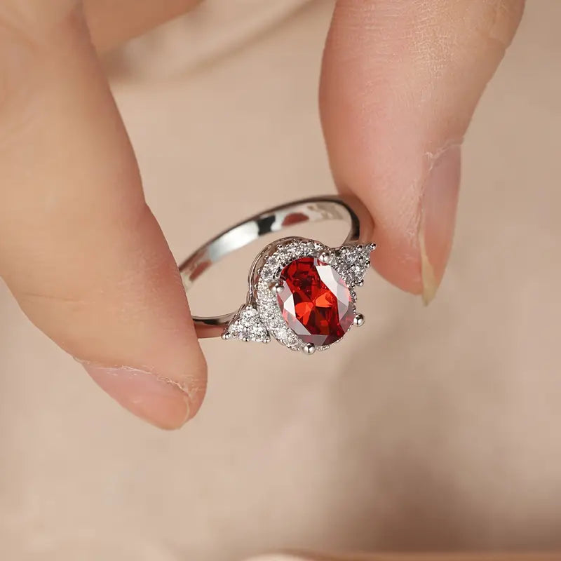 Esme | Silver Ruby Halo Ring