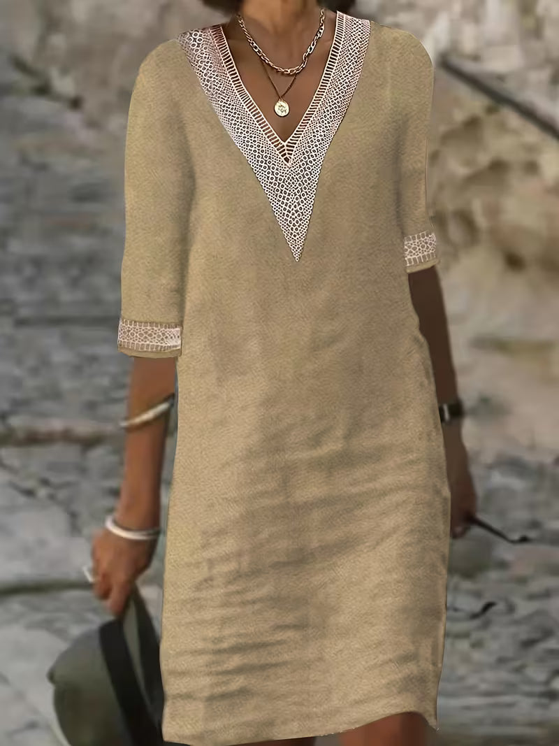 Imelda | Stylish V-Neck Mid Sleeve Dress