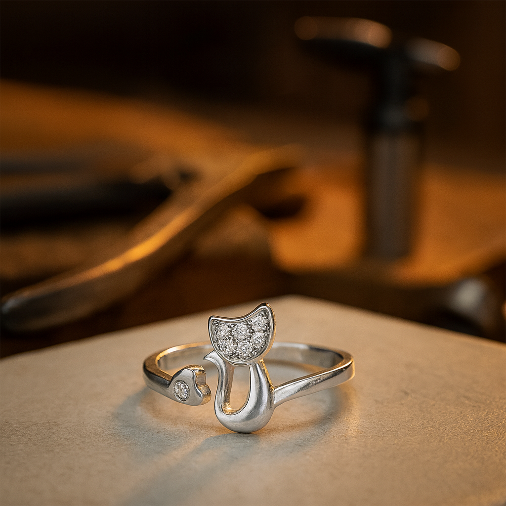 Cute Open Cat Ring with Zirconia
