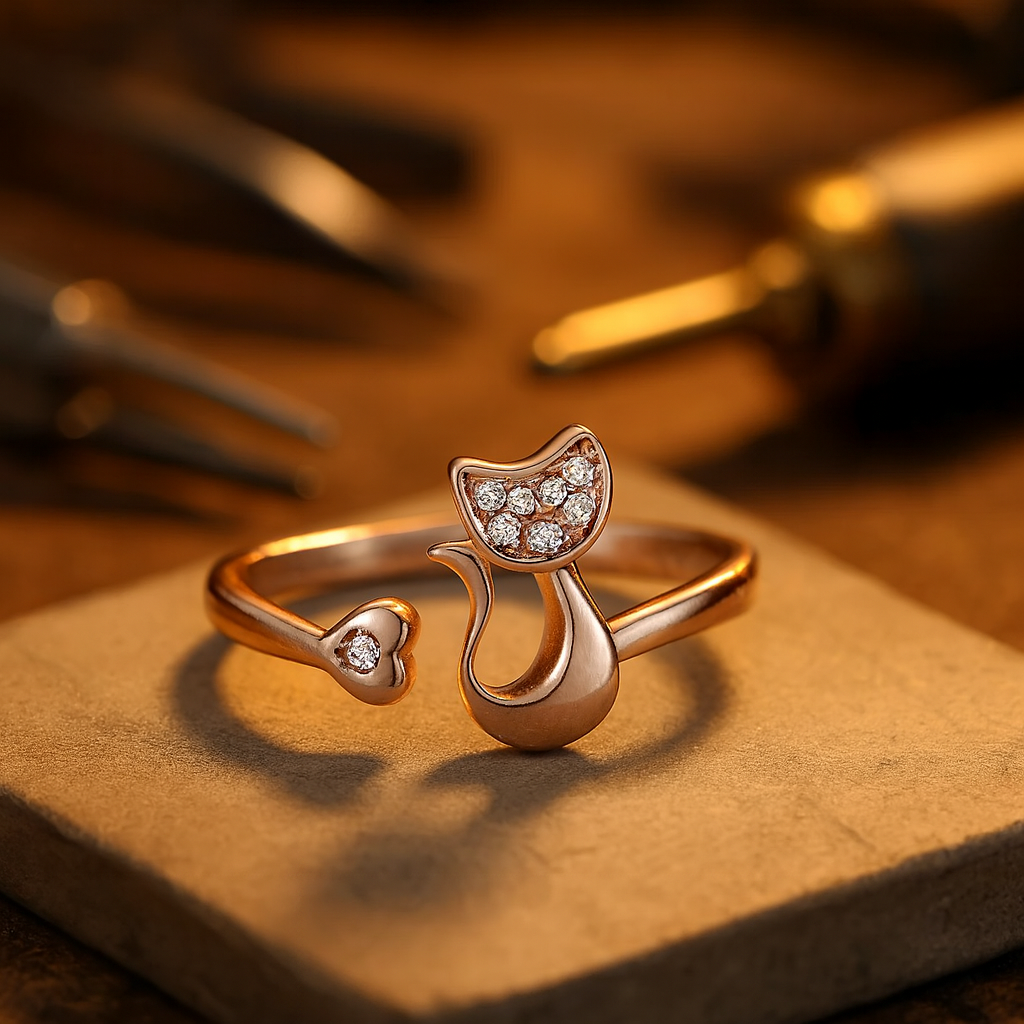 Cute Open Cat Ring with Zirconia