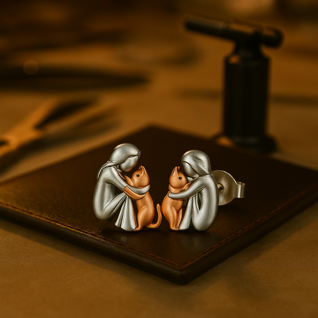 Cat Hug | Two-Tone Earrings