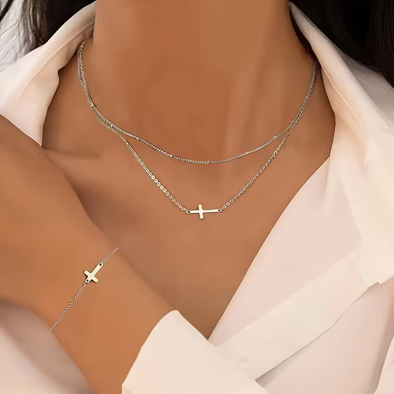 3-Piece Cross Necklace and Bracelet Set