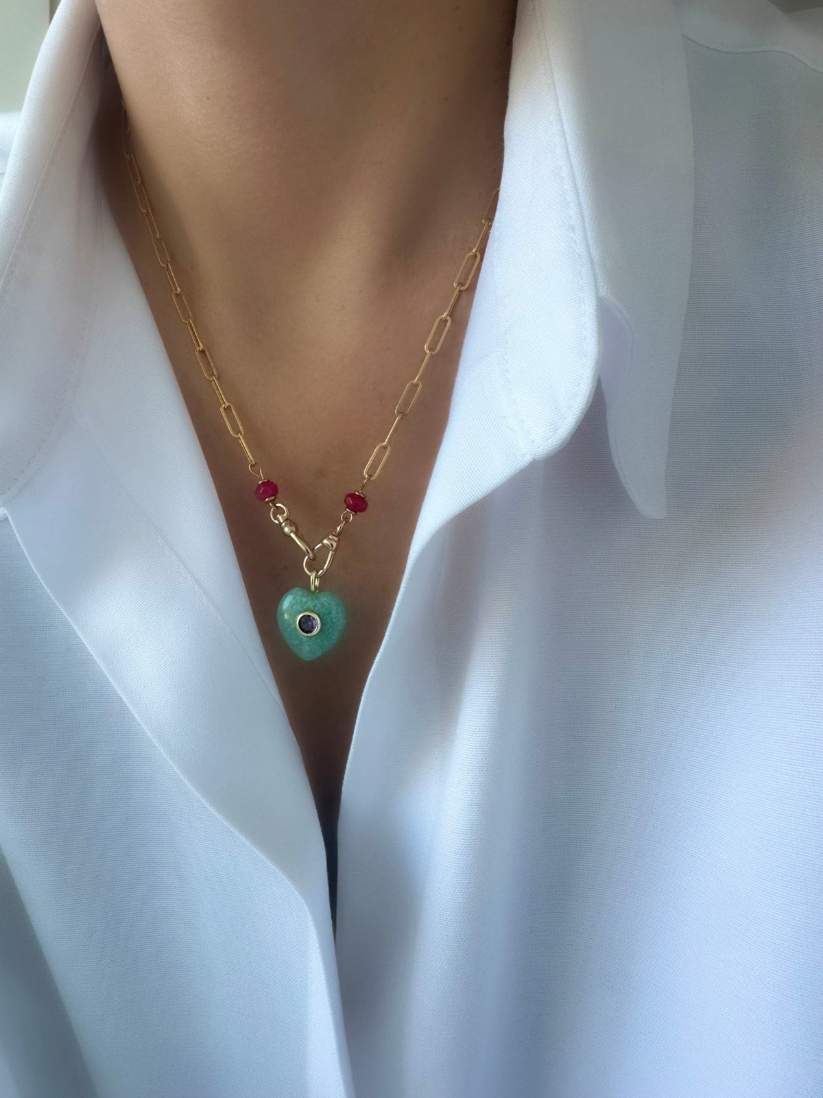 Stones Heart Necklace (Amazonite)