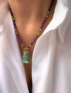 Stones Owl Necklace (Amethyst and Aventurine)
