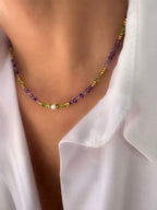 Stones Petite Lavanda Necklace (Fluorite and Peridot)