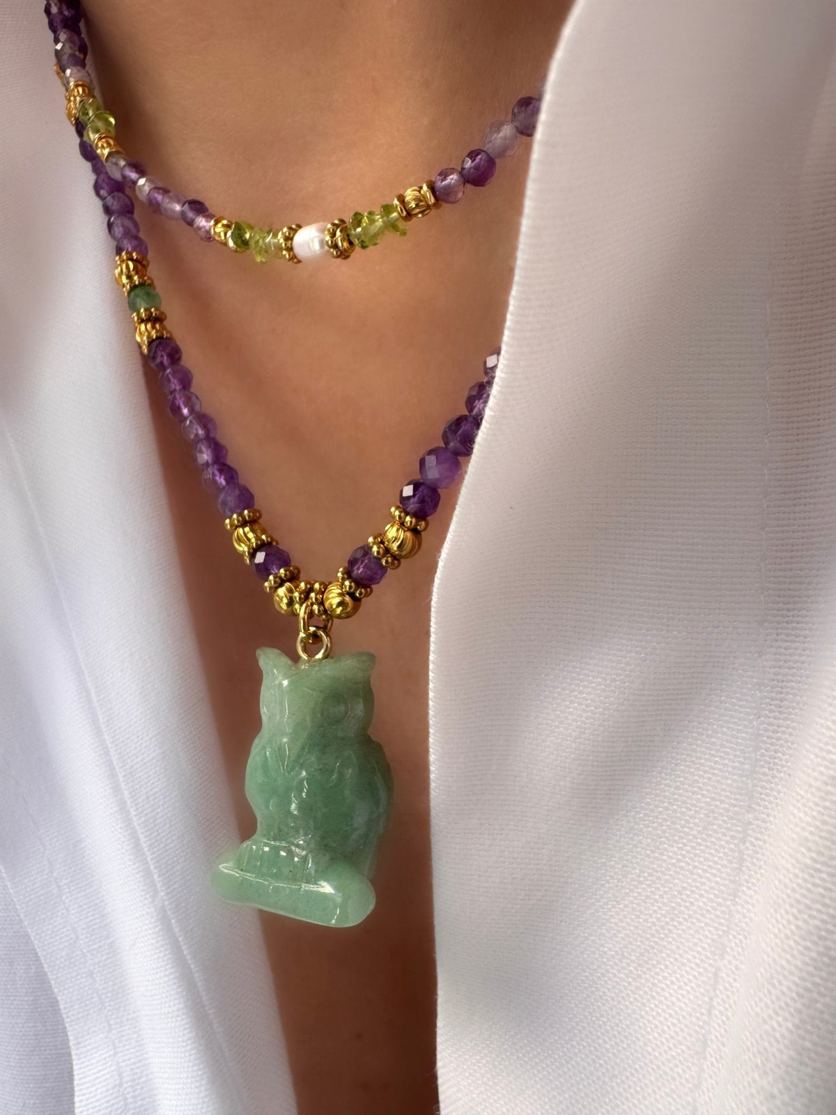 Stones Petite Lavanda Necklace (Fluorite and Peridot)