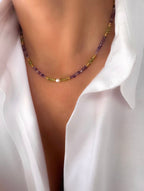 Stones Petite Lavanda Necklace (Fluorite and Peridot)