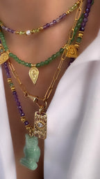 Stones Owl Necklace (Amethyst and Aventurine)