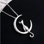 Elegant Half-Moon and Cat Necklace
