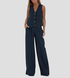 Holly | Sleeveless V-Neck & Wide-Leg Trouser Set