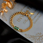 Ninon | Gold Emerald Bar Bracelet