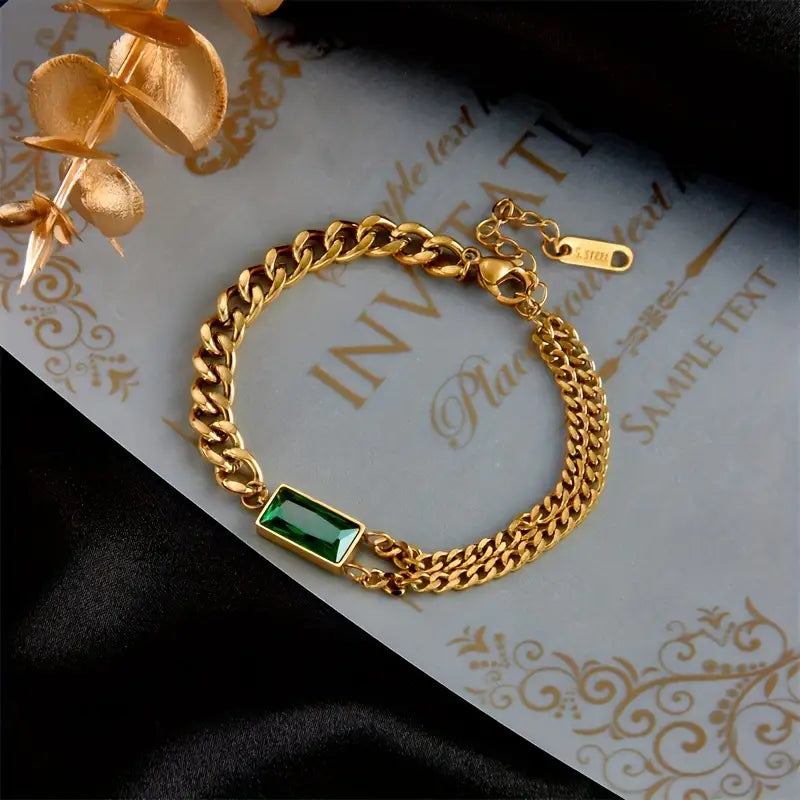 Ninon | Gold Emerald Bar Bracelet
