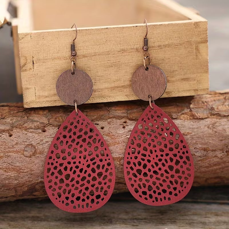 Vintage Leather Earrings with Cut-Out