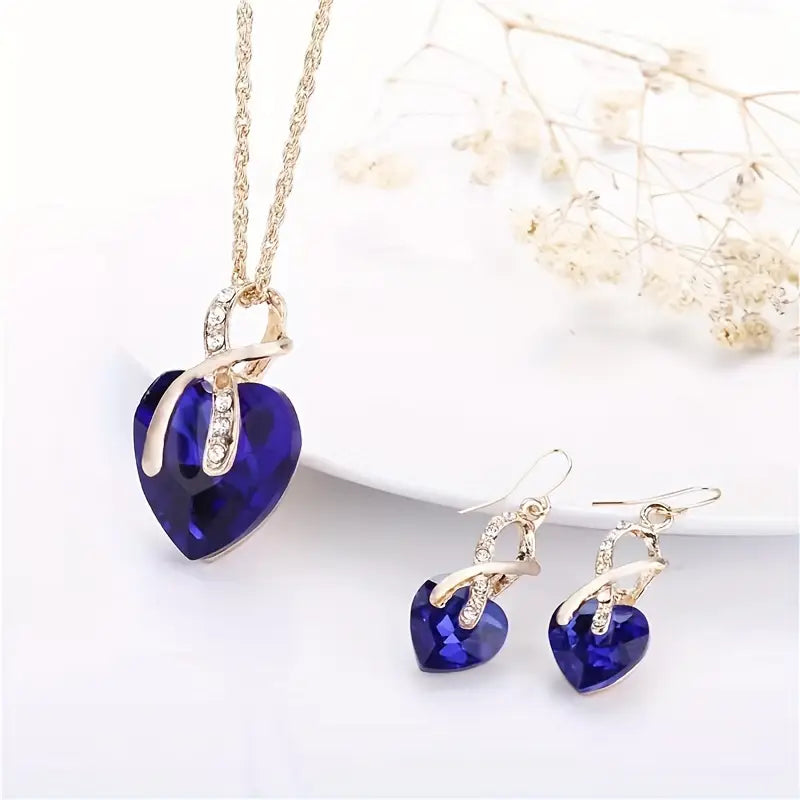 Rebecca | Sapphire Heart Necklace & Earrings Set