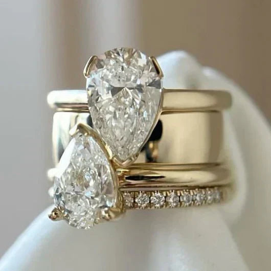 Zuleika | Double Zirconia Drop Gold Ring
