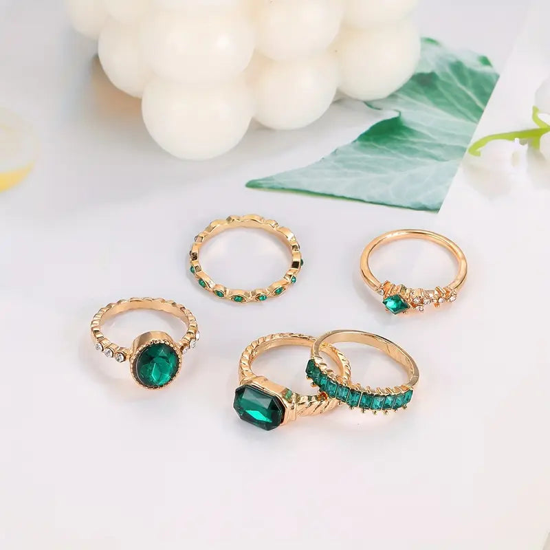 Bethany | Gold Emerald Ring Set