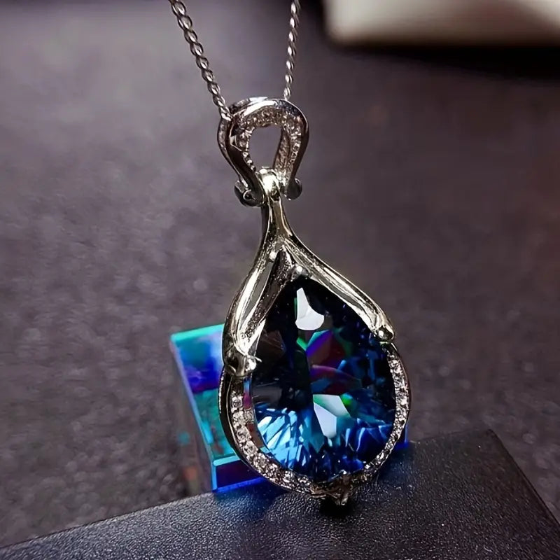 Thea | Silver Sapphire Teardrop Necklace