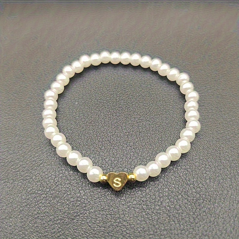 Ursa | Personalised Pearl Bead Bracelet with Heart Initial Charm