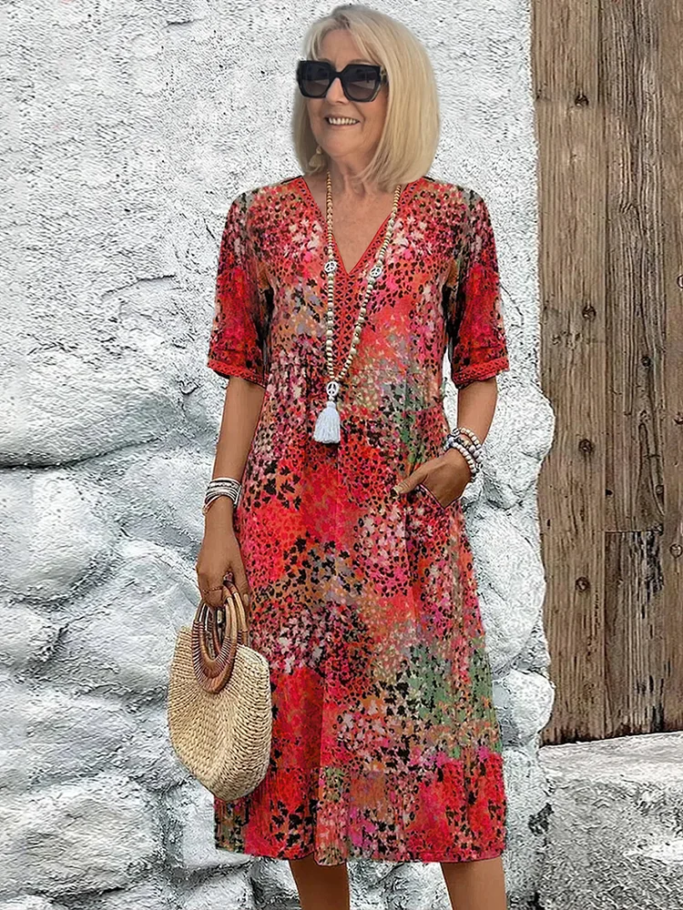 Arabella | Vibrant Pattern Midi Dress
