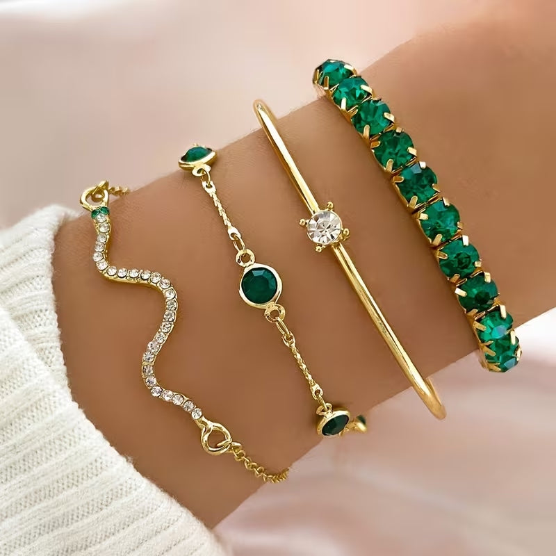 Gold Bracelet Set with Gemstones