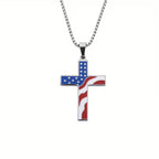 Cross Pendant Necklace with American Flag