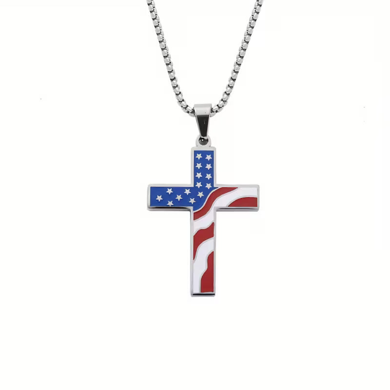 Cross Pendant Necklace with American Flag
