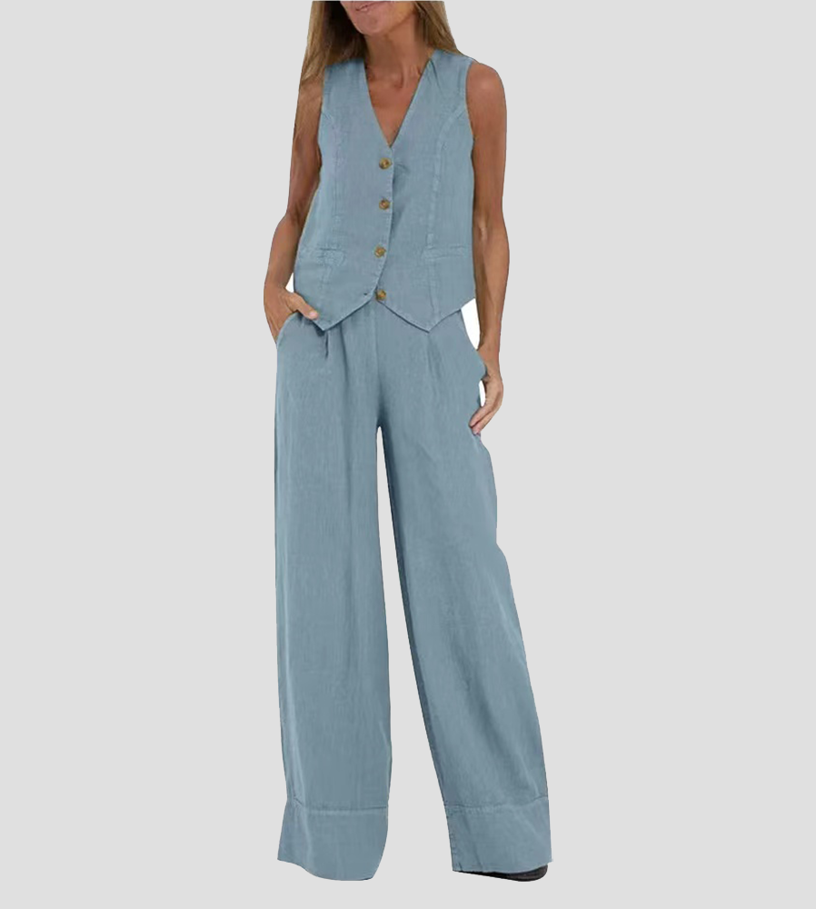 Holly | Sleeveless V-Neck & Wide-Leg Trouser Set