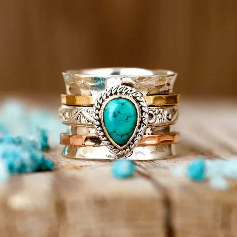 Estelle | Turquoise Stone Gold Silver Ring