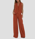 Holly | Sleeveless V-Neck & Wide-Leg Trouser Set
