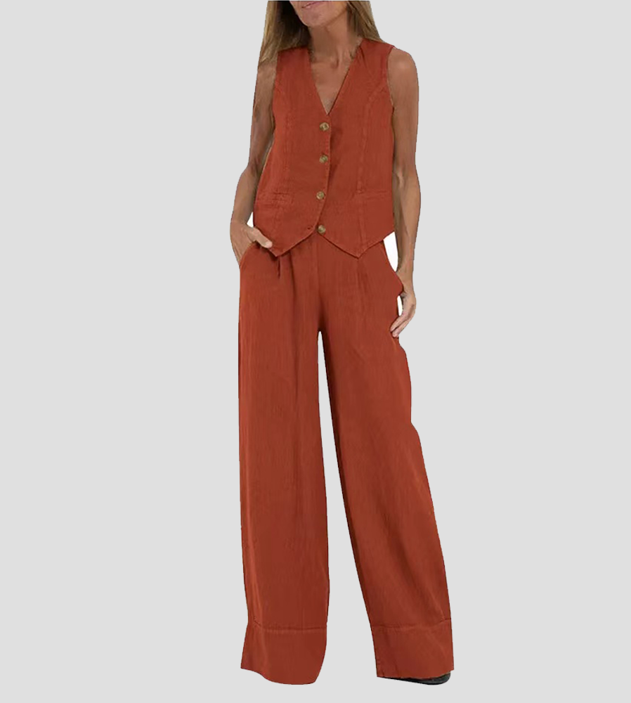 Holly | Sleeveless V-Neck & Wide-Leg Trouser Set
