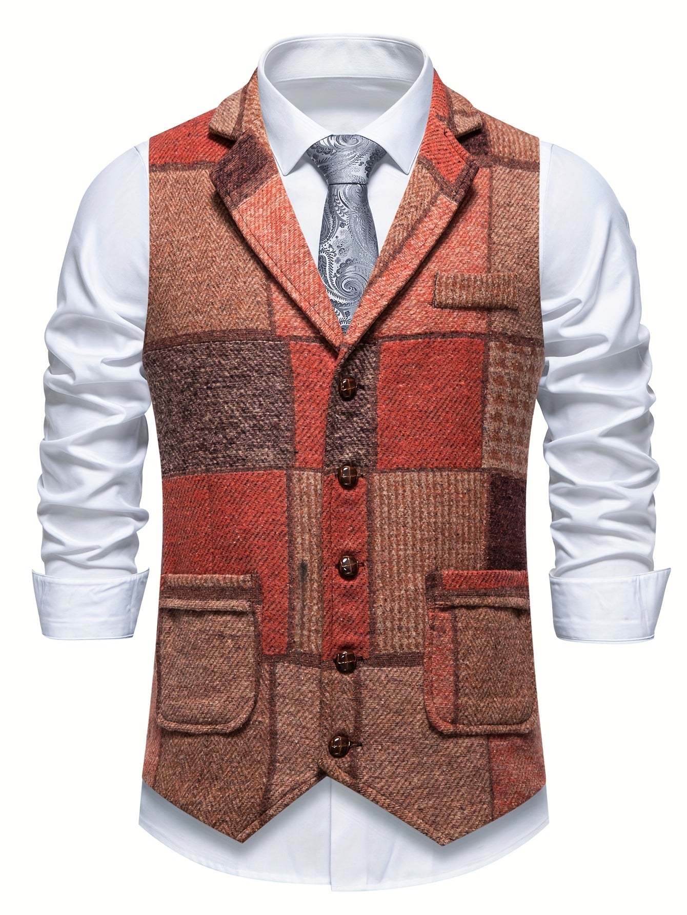 Benedict | Patchwork Vest with Herringbone Pattern
