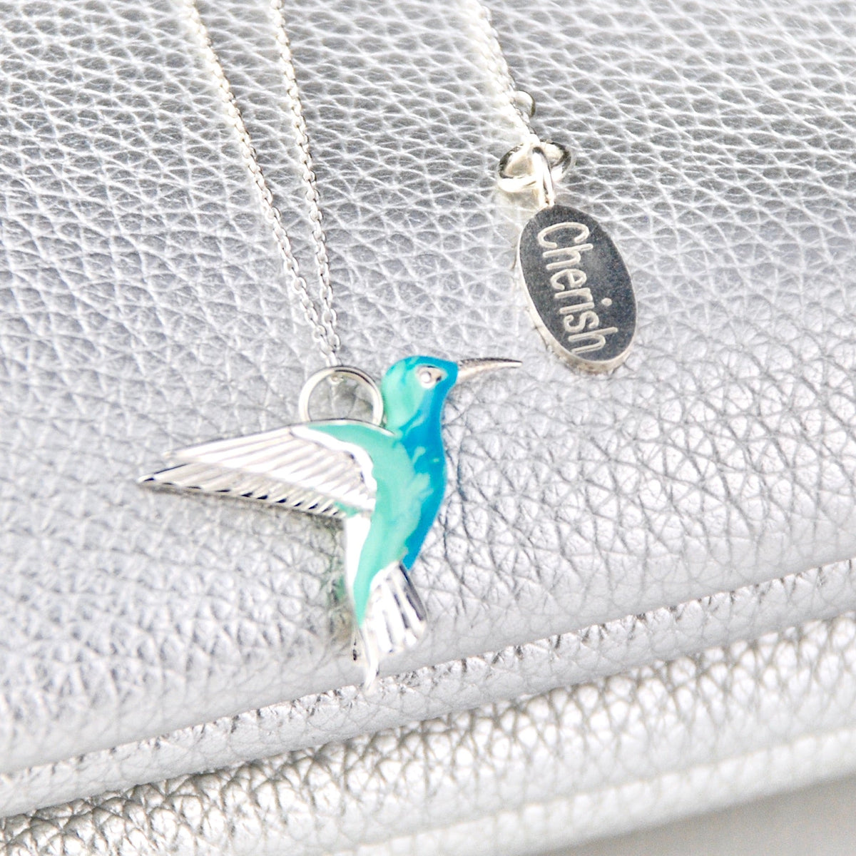 Enamel Hummingbird Necklace in Sterling Silver