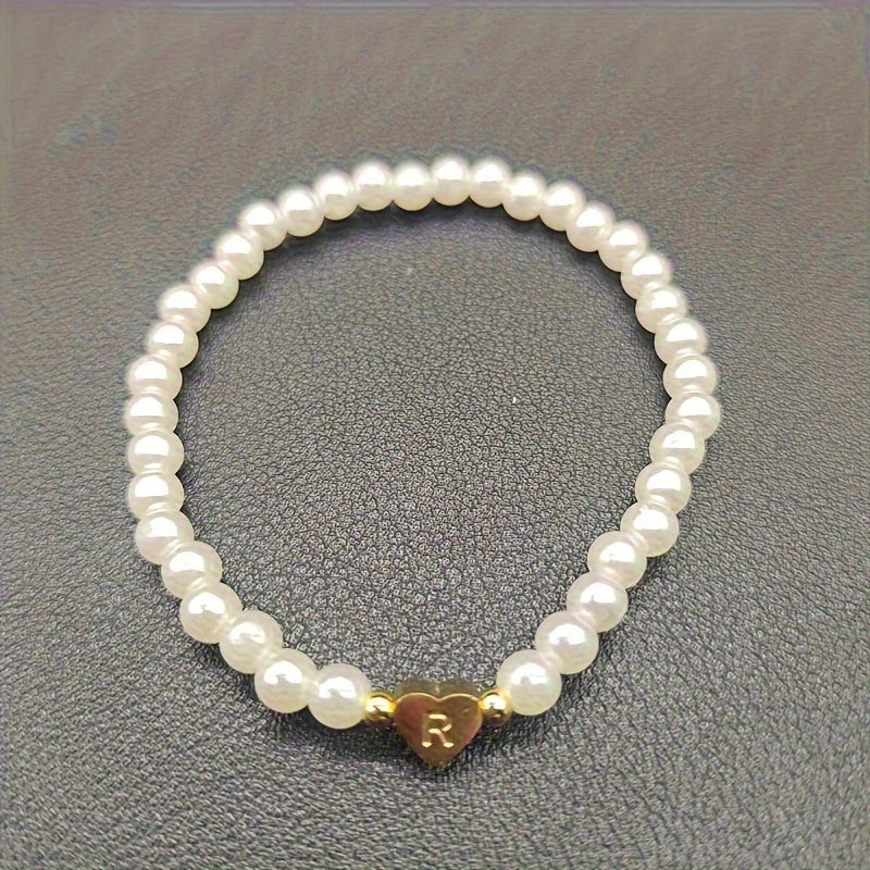 Ursa | Personalised Pearl Bead Bracelet with Heart Initial Charm