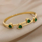 Green Hearts Bracelet | Gold