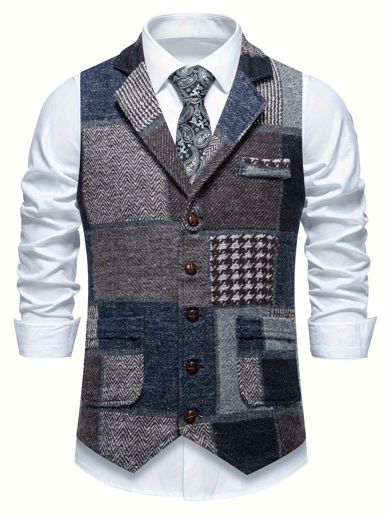 Benedict | Patchwork Vest with Herringbone Pattern
